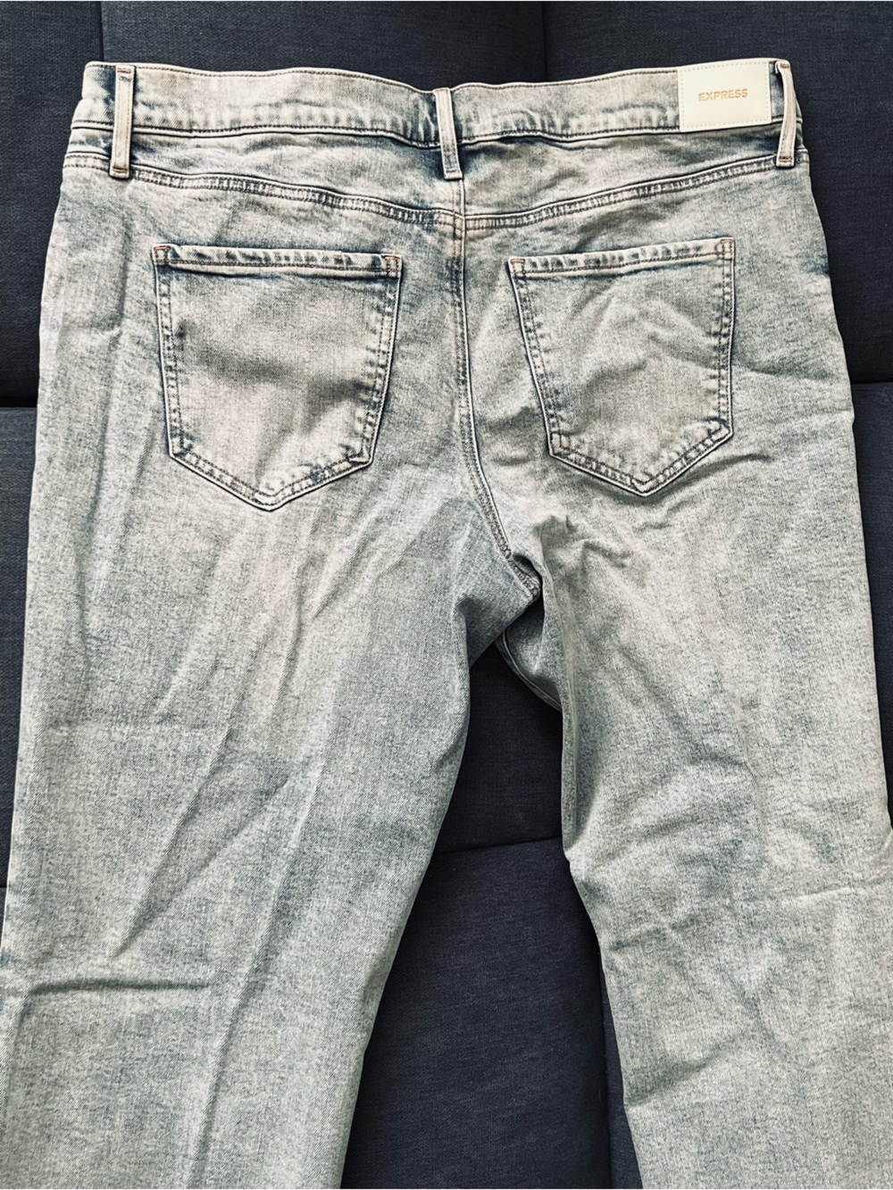Express Low Rise Boot Cut Jeans - Light Blue Distressed - Picture 4 of 4